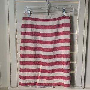 vintage 100% linen pink and white striped skirt